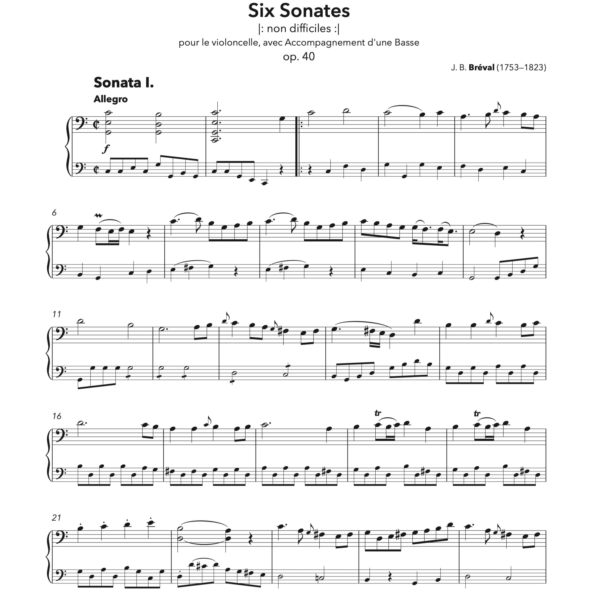 Six Sonates faciles à violoncelle et basso op. 40 (arr. Yuriy Leonovich, Michele Galvagno)