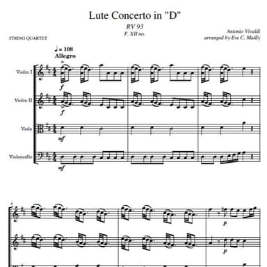 Concerto in D, RV 93 - ALL MOVEMENTS - Vivaldi  - arranged for String Quartet (arr. Eve C. Mailly - Zene Strings)