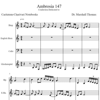 Ambrosia 147 for Harp, English Horn, 'cello, Glock.