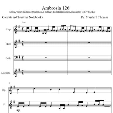 Ambrosia 126 for Harp, Flute, 'cello, Marimba