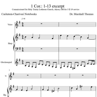 1 Cor.: 1-13 excerpt for Voice, Harp, Glockenspiel