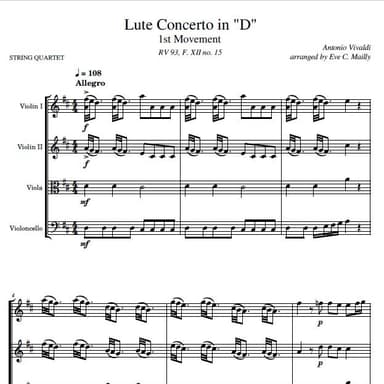 Concerto in D, RV 93 - 1st Movement - Allegro - Vivaldi (String Quartet) (arr. Eve C. Mailly - Zene Strings)
