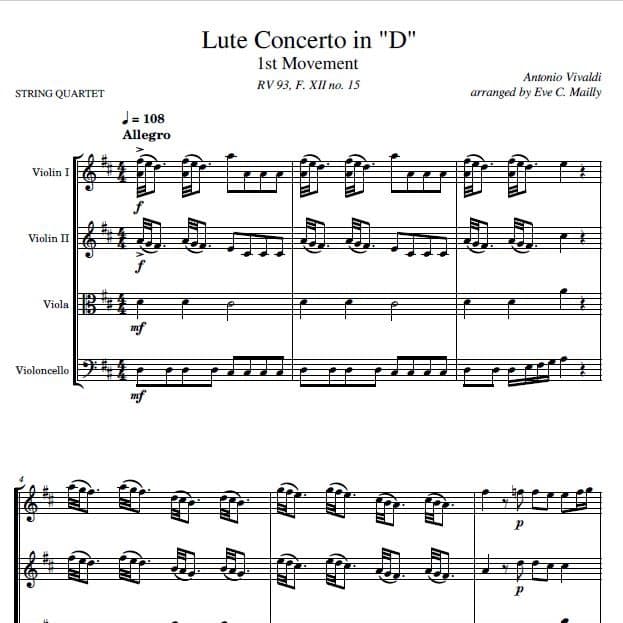 Concerto in D, RV 93 - 1st Movement - Allegro - Vivaldi (String Quartet) (arr. Eve C. Mailly - Zene Strings)