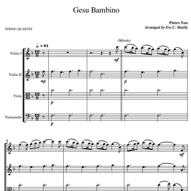 Gesu Bambino (Pastorale) - The Infant Jesus - String Quartet (arr. Eve C. Mailly - Zene Strings)