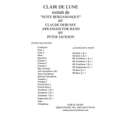 CLAIR DE LUNE (arr. Peter Jackson)