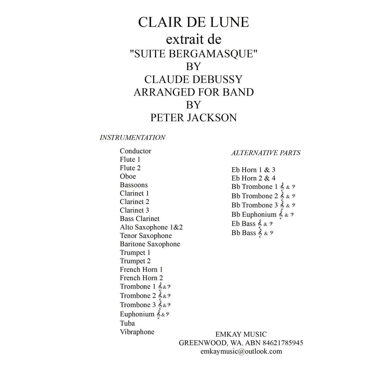 CLAIR DE LUNE (arr. Peter Jackson)