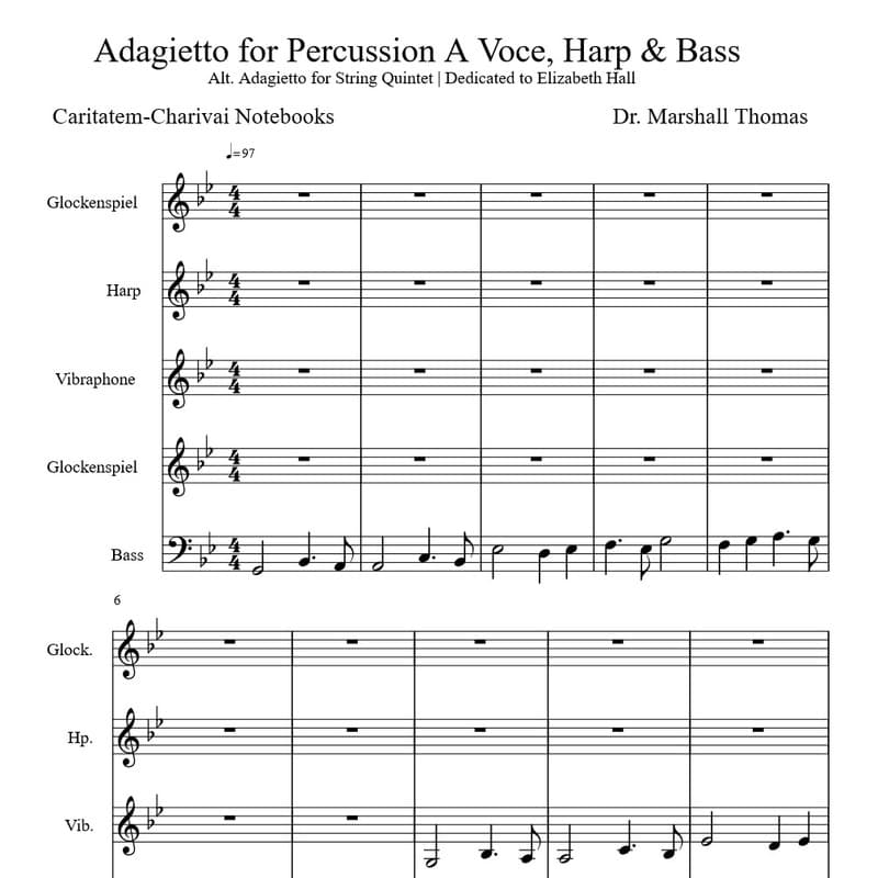 Adagietto for Percussion A Voce, Harp & Bass