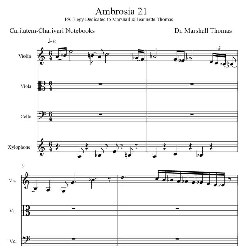 Ambrosia 21 for String Trio & Xylophone