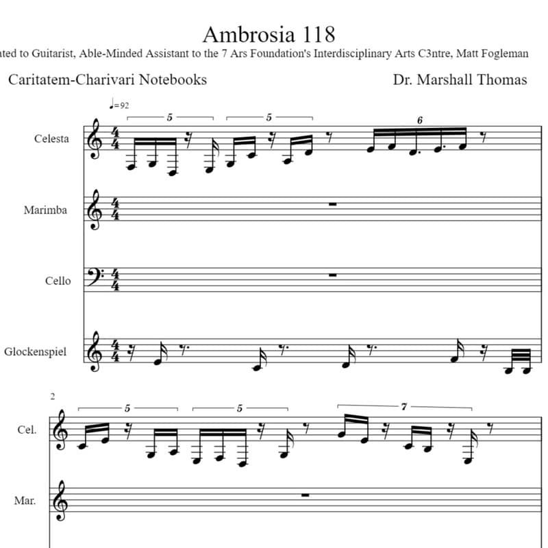 Ambrosia 118 for Celesta, Marimba, 'cello, Glockenspiel