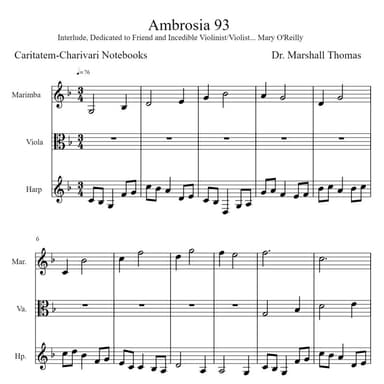 Ambrosia 93 for Marimba, Viola, Harp,
