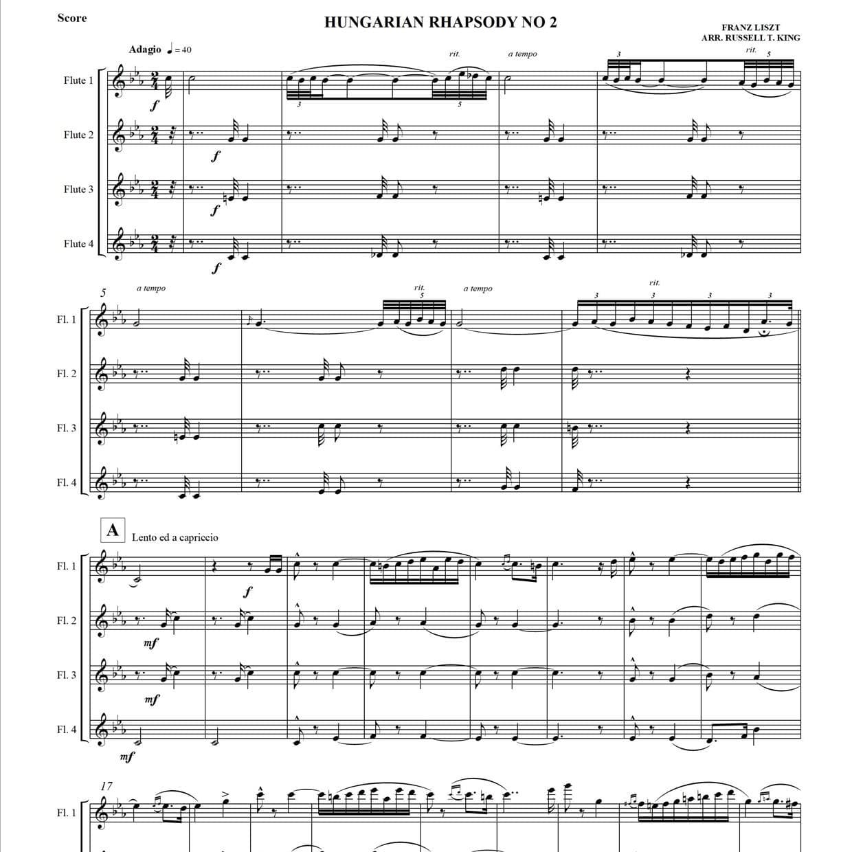 HUNGARIAN RHAPSODY NO 2 – FLUTE QUARTET (arr. RUSSELL T. KING)