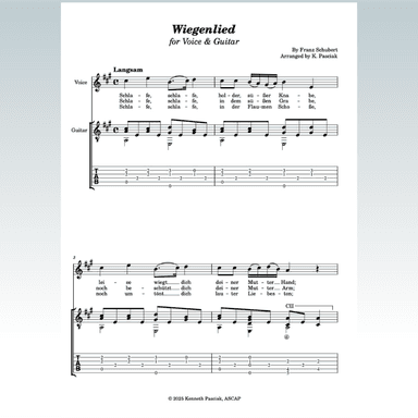 Wiegenlied (for Voice and Guitar) (arr. Kenneth Pasciak)