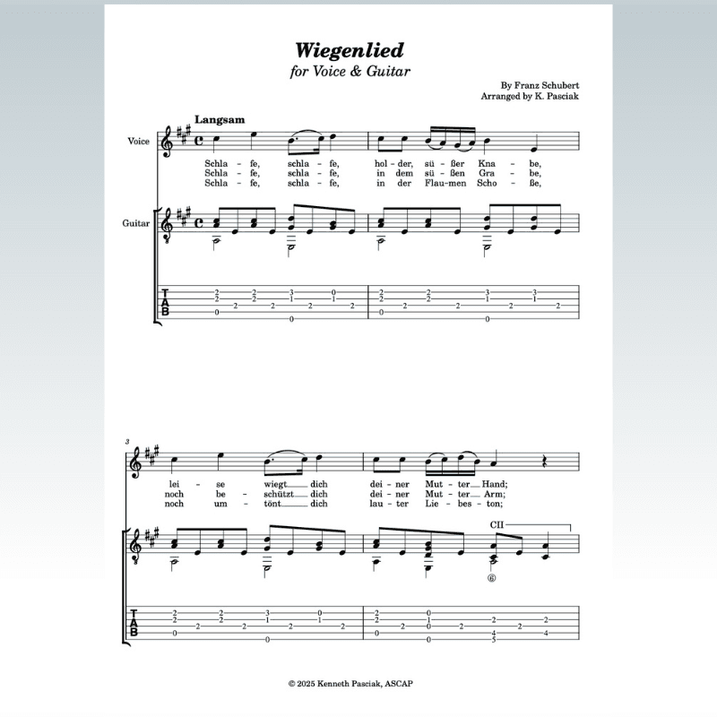 Wiegenlied (for Voice and Guitar) (arr. Kenneth Pasciak)
