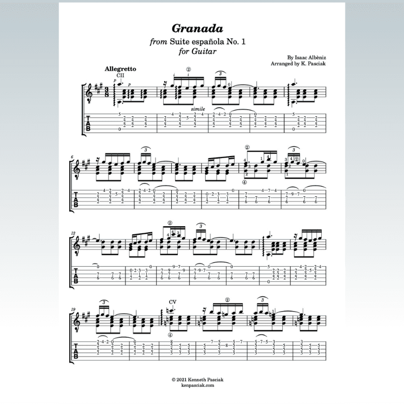Granada (from Suite Espanola No. 1) (for Solo Guitar) (arr. Kenneth Pasciak)