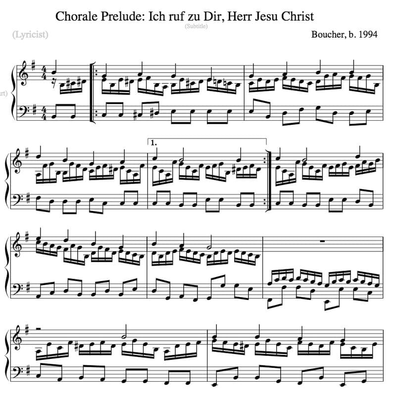 Chorale Prelude: Ich ruf zu Dir, Herr Jesu Christ