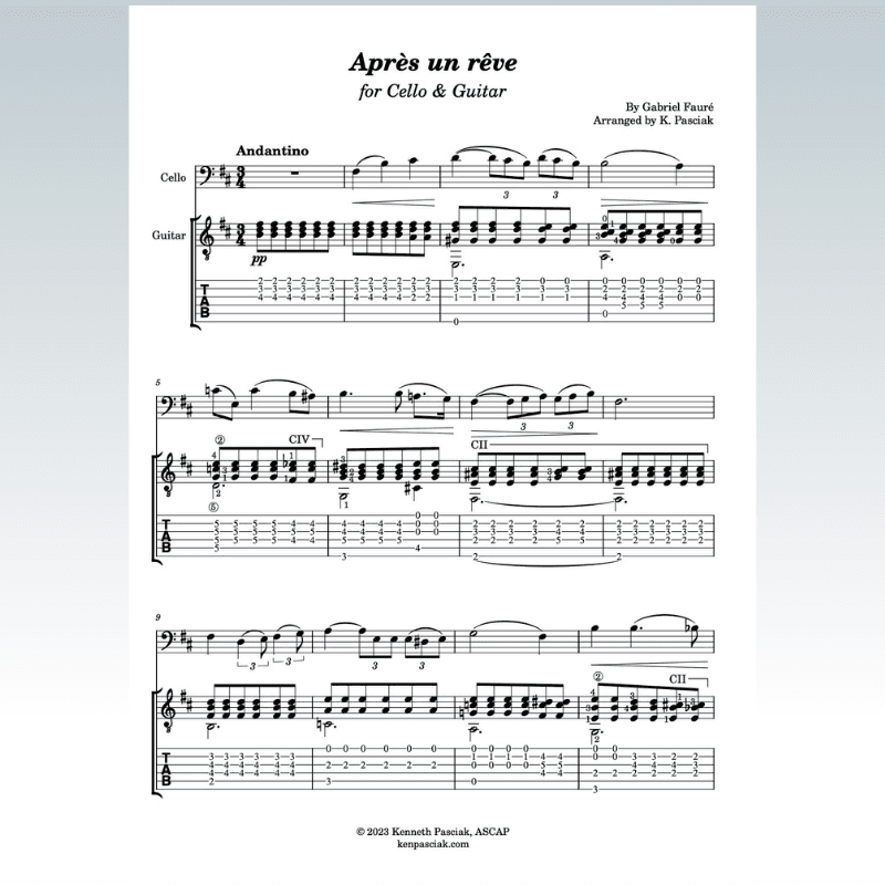 Après un rêve (for Cello & Guitar) (arr. Kenneth Pasciak)