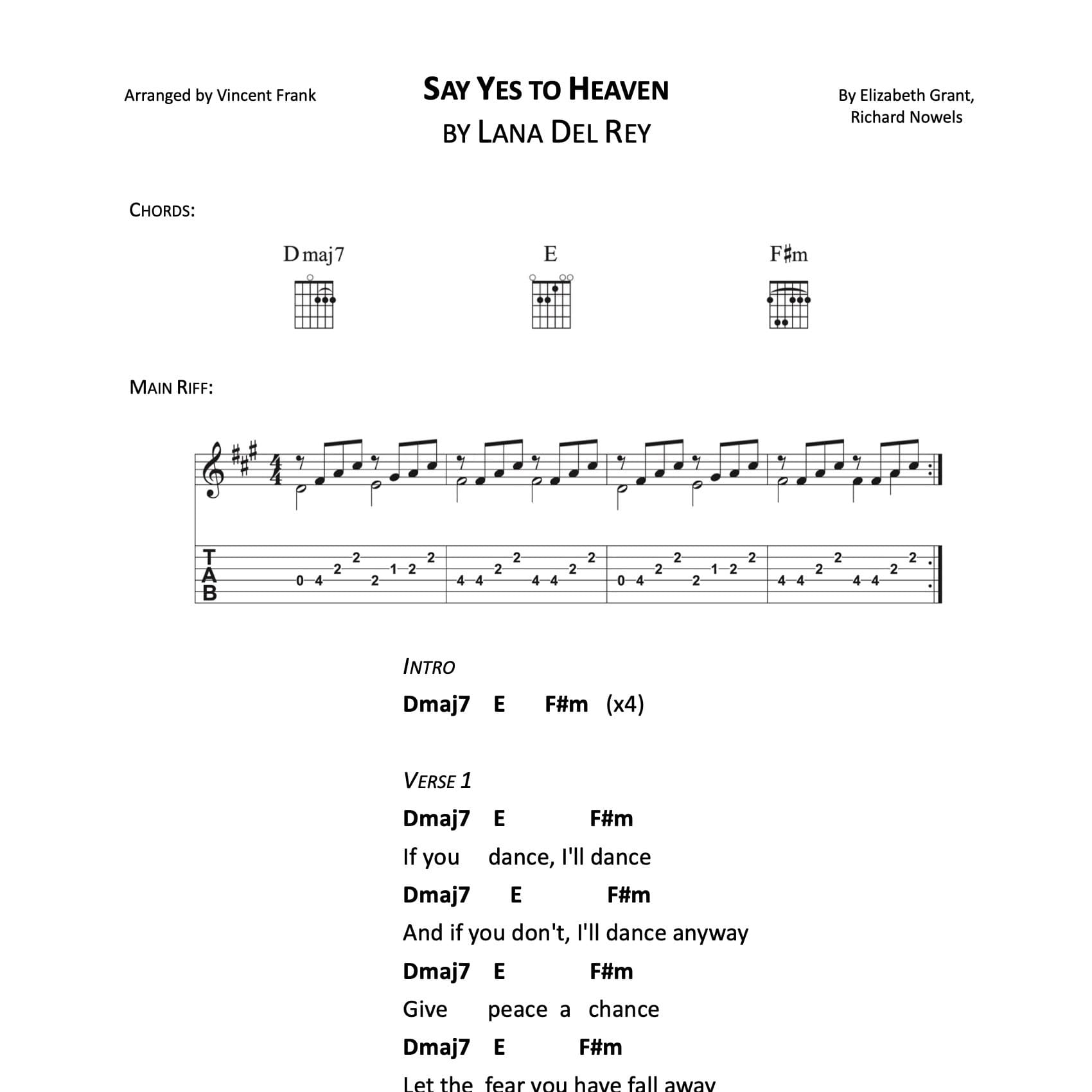 Say Yes To Heaven (arr. Vincent Frank)