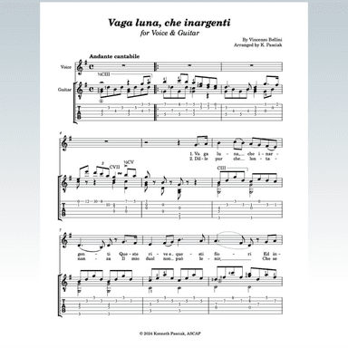 Vaga luna, che inargenti (for Voice & Guitar) (arr. Kenneth Pasciak)