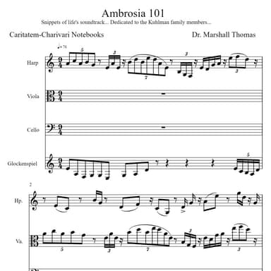 Ambrosia 101 for Harp, Viola, 'cello, Glock.