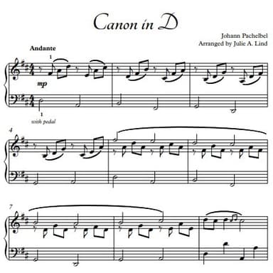 Canon in D - Pachelbel, Intermediate Piano Solo (arr. Julie A. Lind)