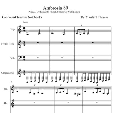 Ambrosia 89 for Harp, Corno, 'cello, Glockenspiel