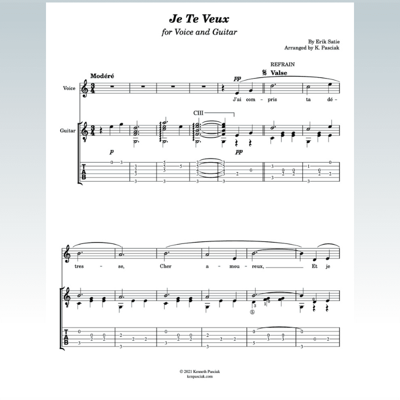 Je Te Veux (for Voice and Guitar) (arr. Kenneth Pasciak)