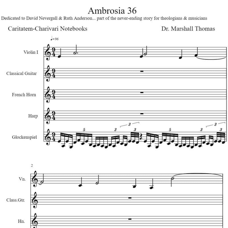 Ambrosia 36 for Violin, Guitar, Corno, Harp, Glock.