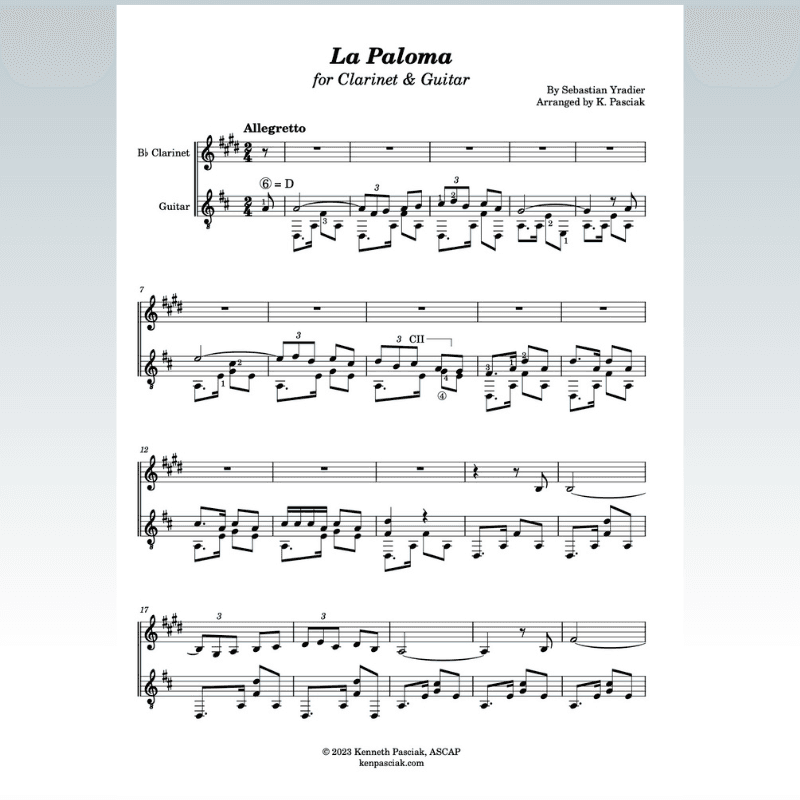 La Paloma (for Clarinet & Guitar) (arr. Kenneth Pasciak)