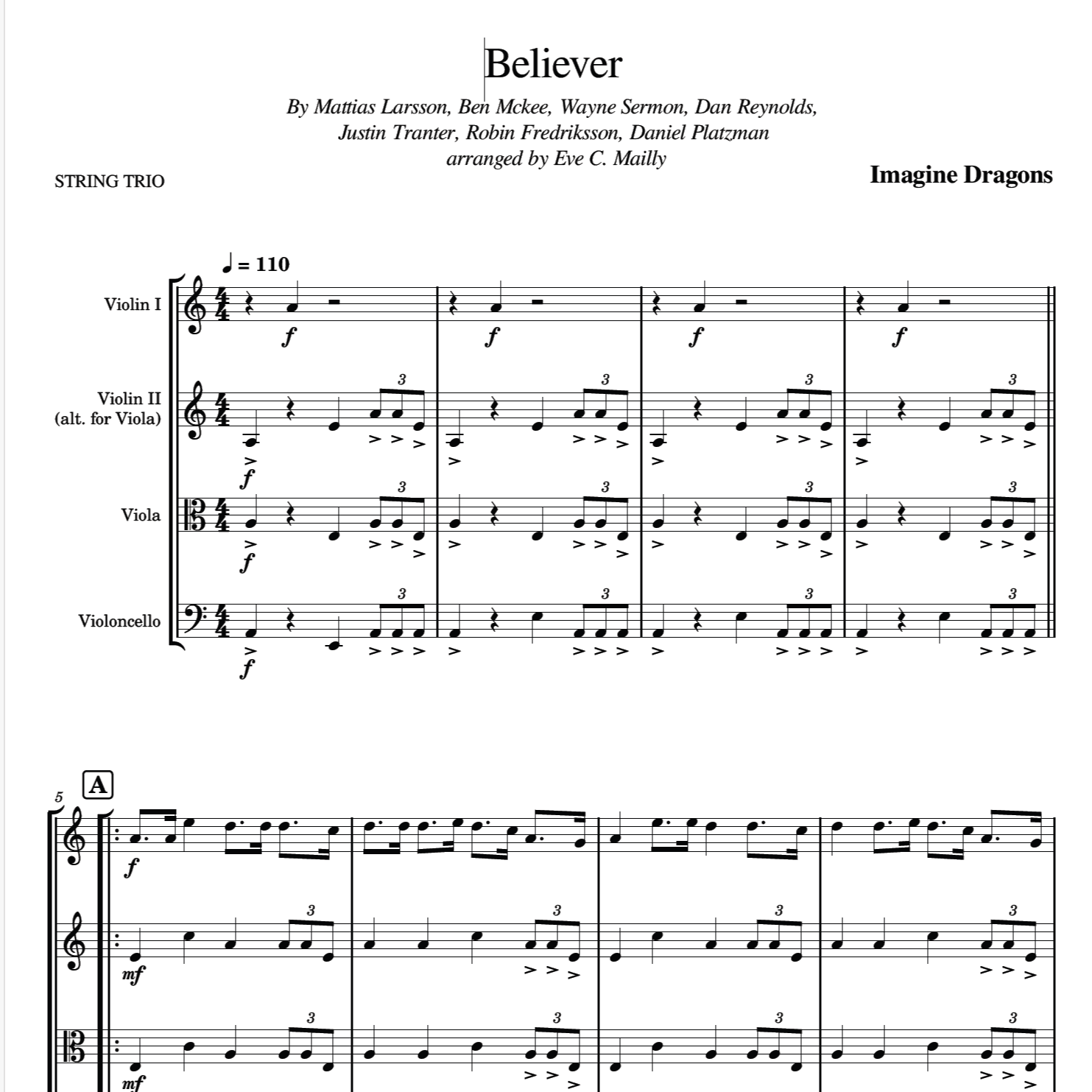 Believer (arr. Eve C. Mailly - Zene Strings)