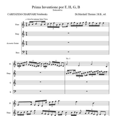 Prima Inventione por Flute, Harp, Guitar, Bass