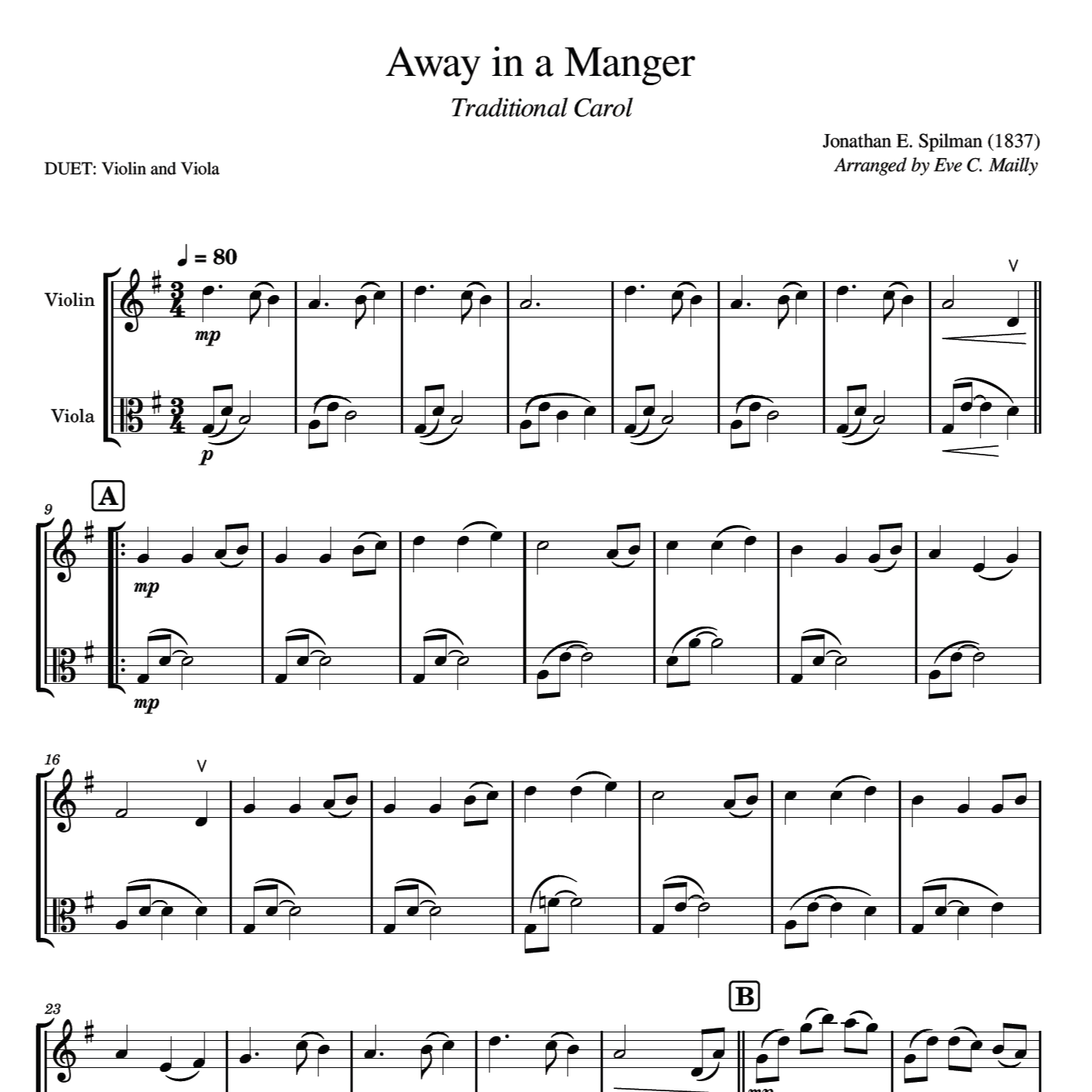 Away in a Manger (Flow Gently Sweet Afton) - Duet Violin & Viola (arr. Eve C. Mailly - Zene Strings)