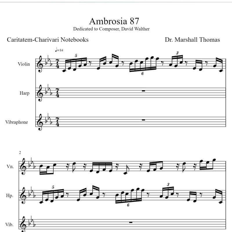 Ambrosia 87 for Violin, Harp, Vibraphone