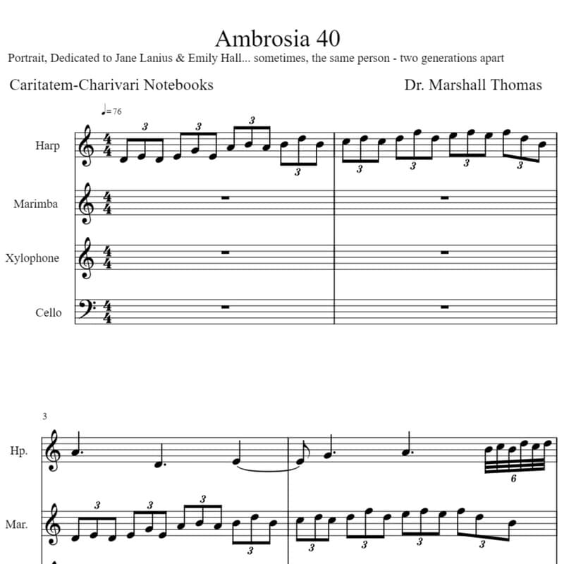Ambrosia 40 for Harp, 'cello, Percussion...