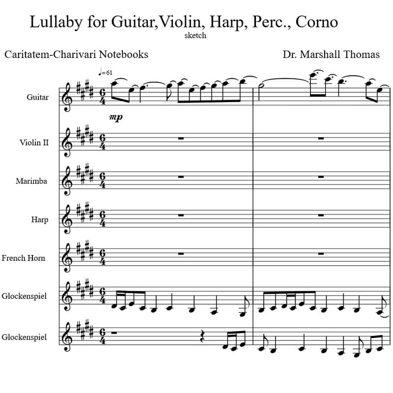 Lullaby for Guitar,Violin, Harp, Perc., Corno