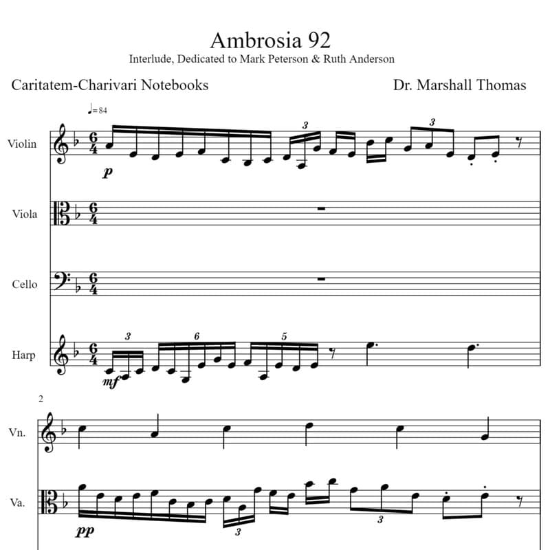 Ambrosia 92 for String Trio & Harp