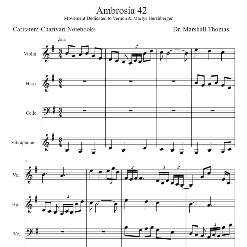 Ambrosia 42 for Violin, Harp, 'cello, Vibraphone