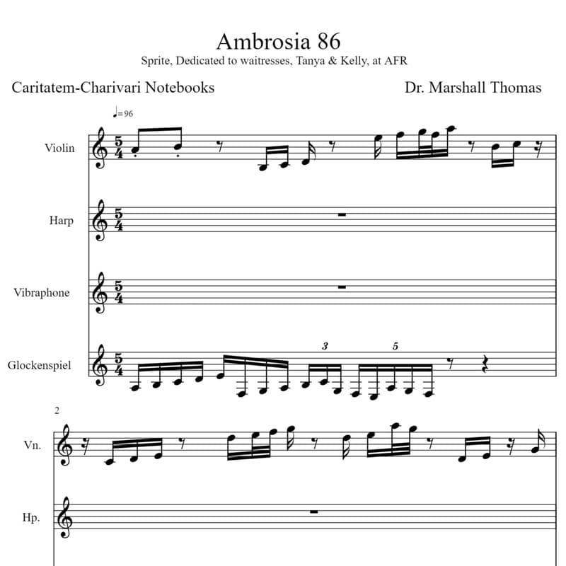 Ambrosia 86 for Violin, Harp, Percussion a Voce