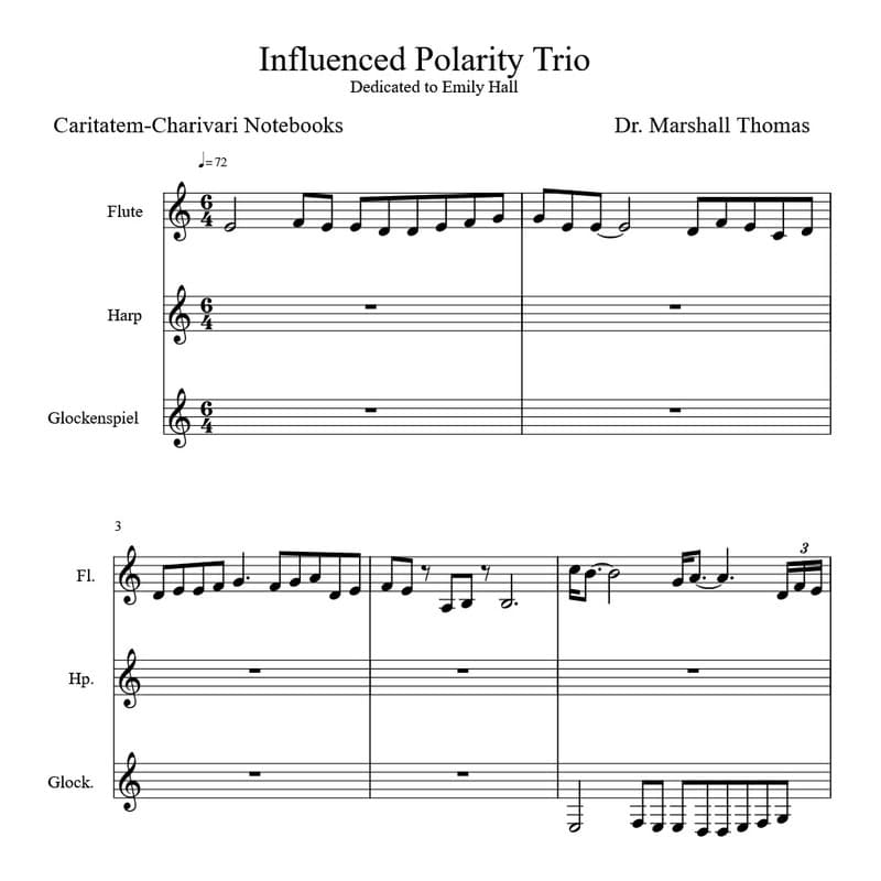 Influenced Polarity Trio for Flute, Harp, Glockenspiel