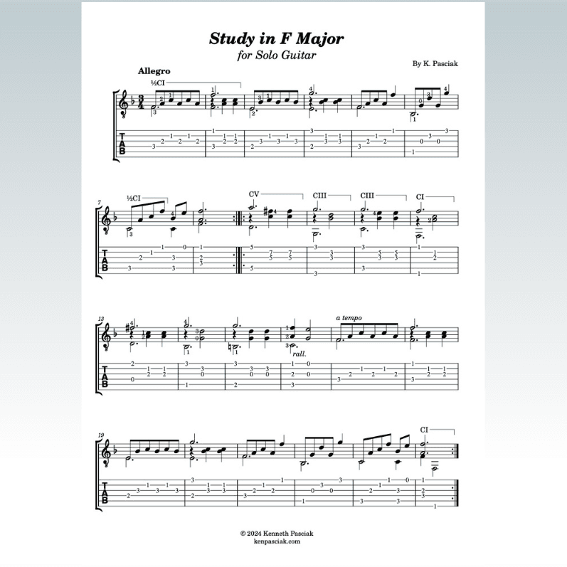 Five Studies in F Major for Guitar