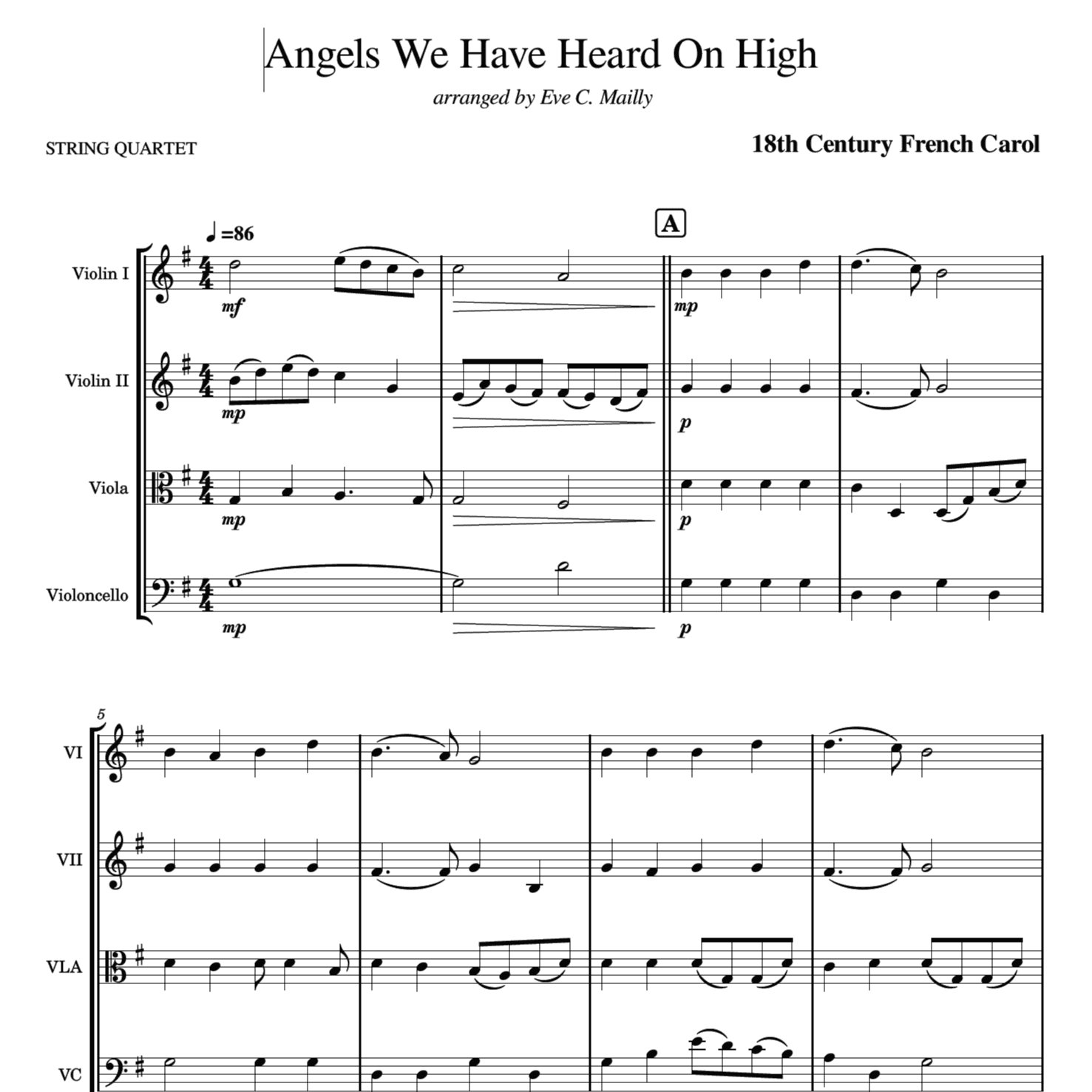 Angels We Have Heard on High - String Quartet (arr. Eve C. Mailly - Zene Strings)
