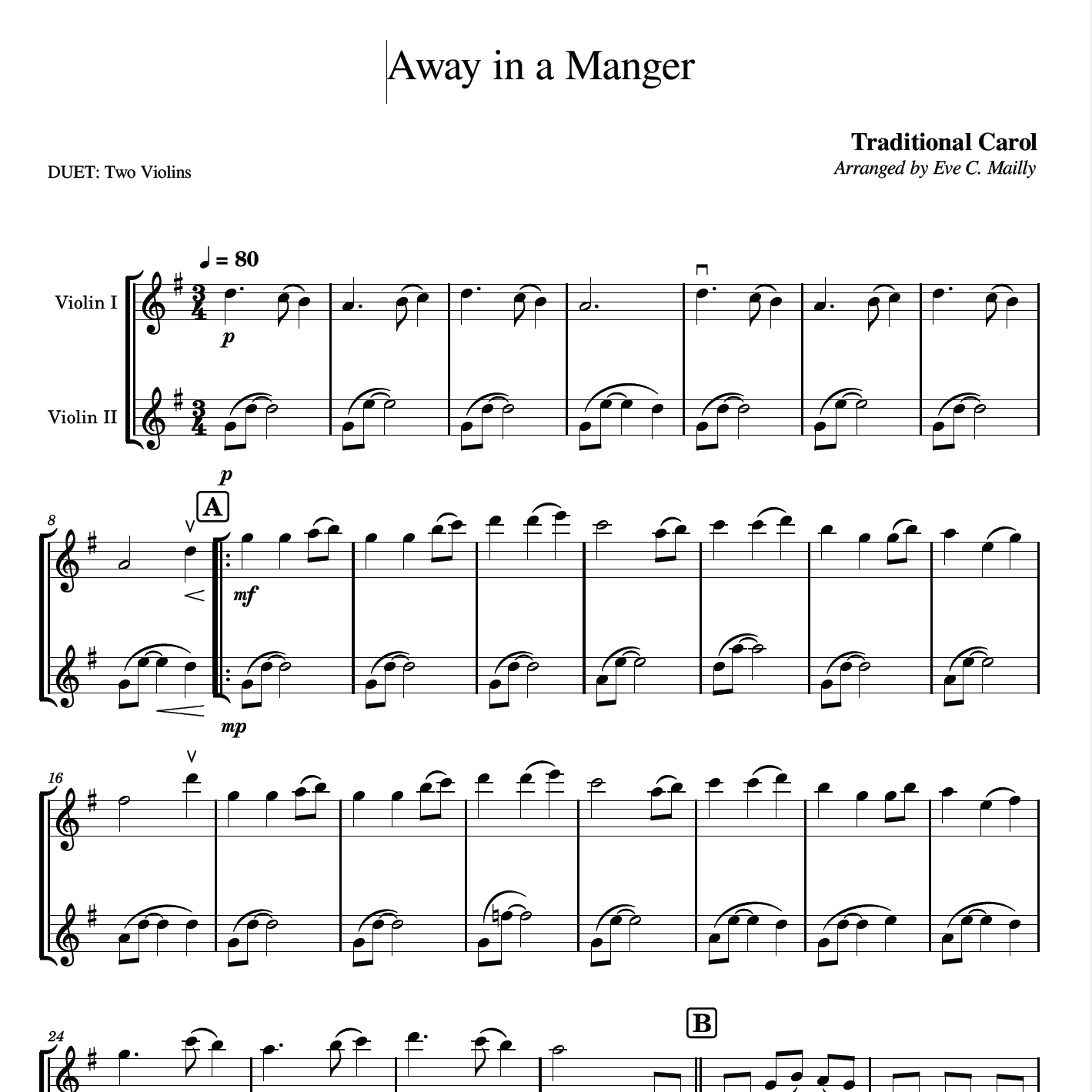 Away in a Manger (Flow Gently Sweet Afton) - Duet for Two Violins (arr. Eve C. Mailly - Zene Strings)