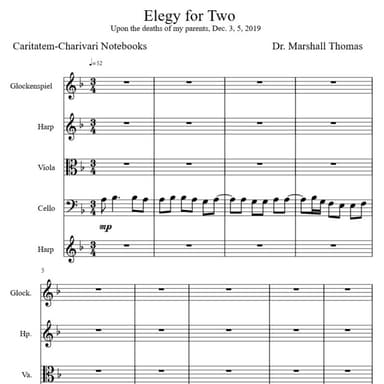 Elegy for Two for Harps, Viola, 'cello, Glockenspiel