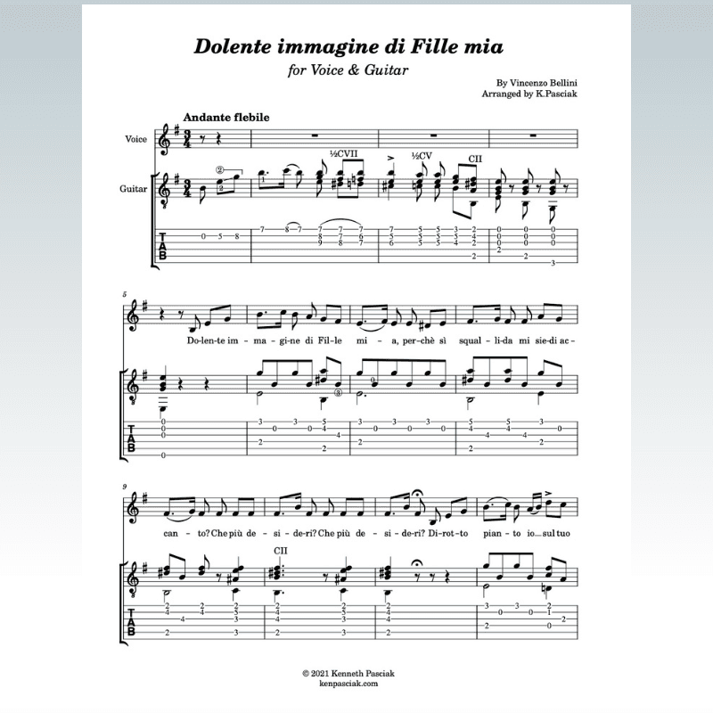 Dolente immagine di Fille mia (for Voice and Guitar) (arr. Kenneth Pasciak)