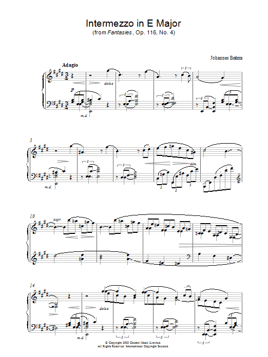 Intermezzo in E Major (from Fantasies, Op. 116, No. 4)