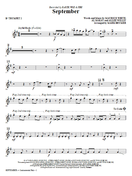 September (arr. Mark Brymer) - Bb Trumpet 2