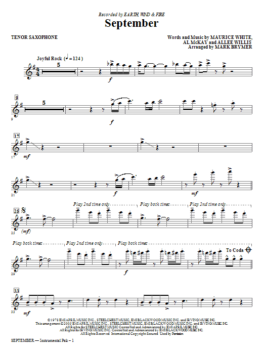 September (arr. Mark Brymer) - Bb Tenor Saxophone