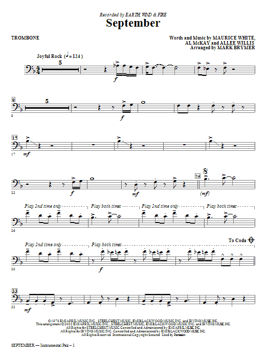 September (arr. Mark Brymer) - Trombone