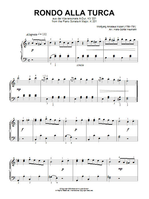 Rondo Alla Turca, from Piano Sonata A Major, K331 (arr. Heumann)