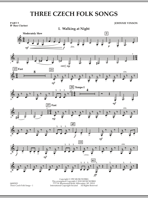 Three Czech Folk Songs - Pt.5 - Bb Bass Clarinet