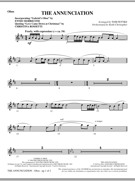 The Annunciation (incorporating Gabriel's Oboe) - Oboe